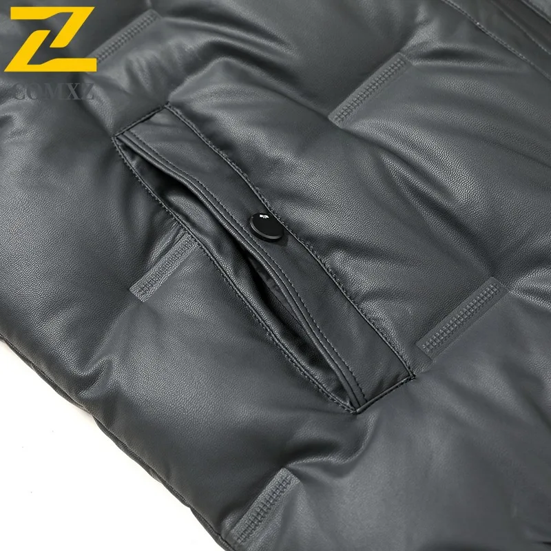 COMXZ Luxurious Short Down Jacket Men Hooded Outdoor Camping Windproof Puffer Jacket Fashion Cycling Winter Leather Down Jacket