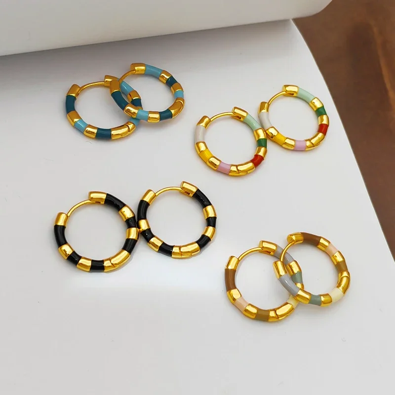 Trendy Jewelry Vintage Temperament Metal Colorful Hoop Earrings For Girl Women Party Gifts Sweet Design Ear Accessories