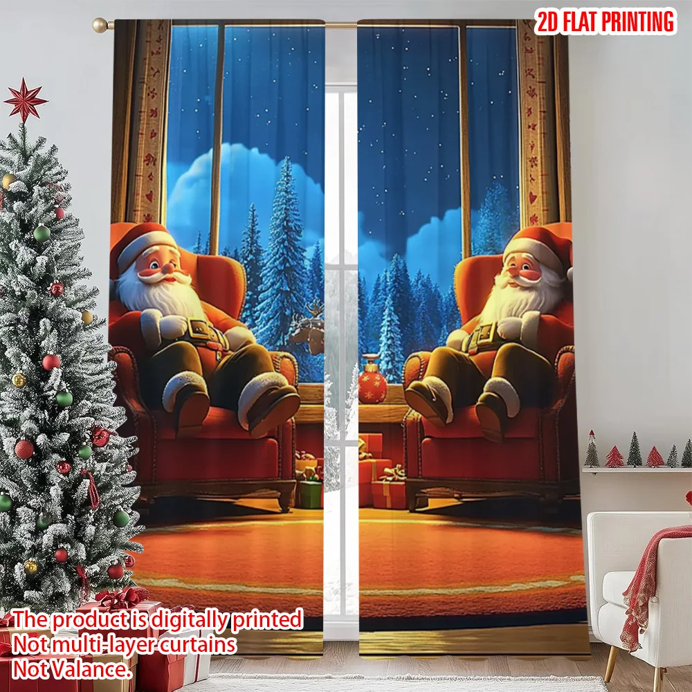 

2pcs 2D flat printing Merry Christmas Popular Curtains Santa Claus 100% Polyester Without Electricity Family Party Decoration