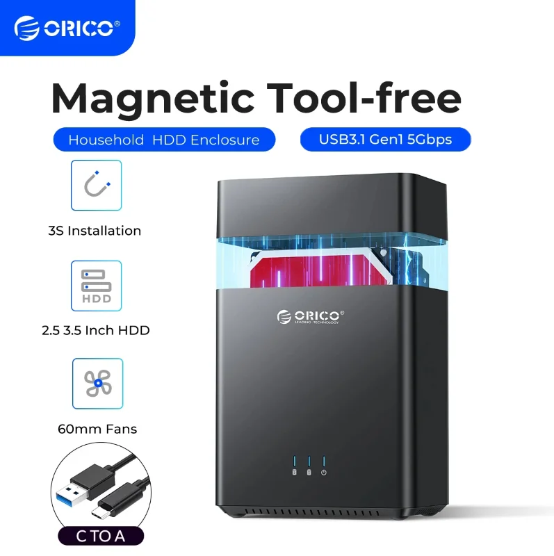 

ORICO 2 Bay HDD Docking Station 3.5'' Type C Hard Drive Enclosure Magnetic-type USB3.1 Gen1 5Gbps HDD Case Support UASP for PC