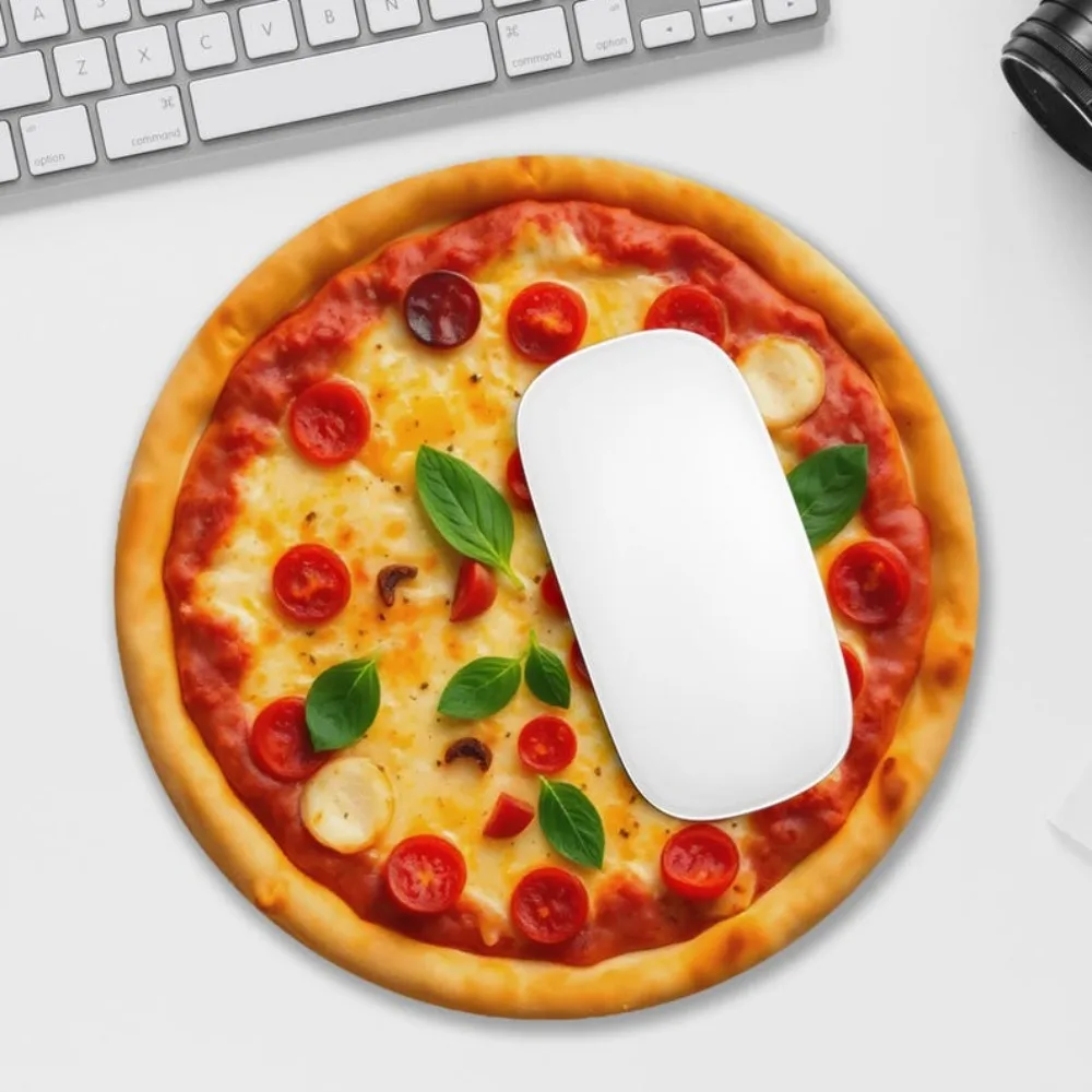 Pizza Pattern Circle Mouse Pad Round Portable Small Mousepad Rubber Base Office Desk Mat Locking Edge Mats Tabletop Decoration
