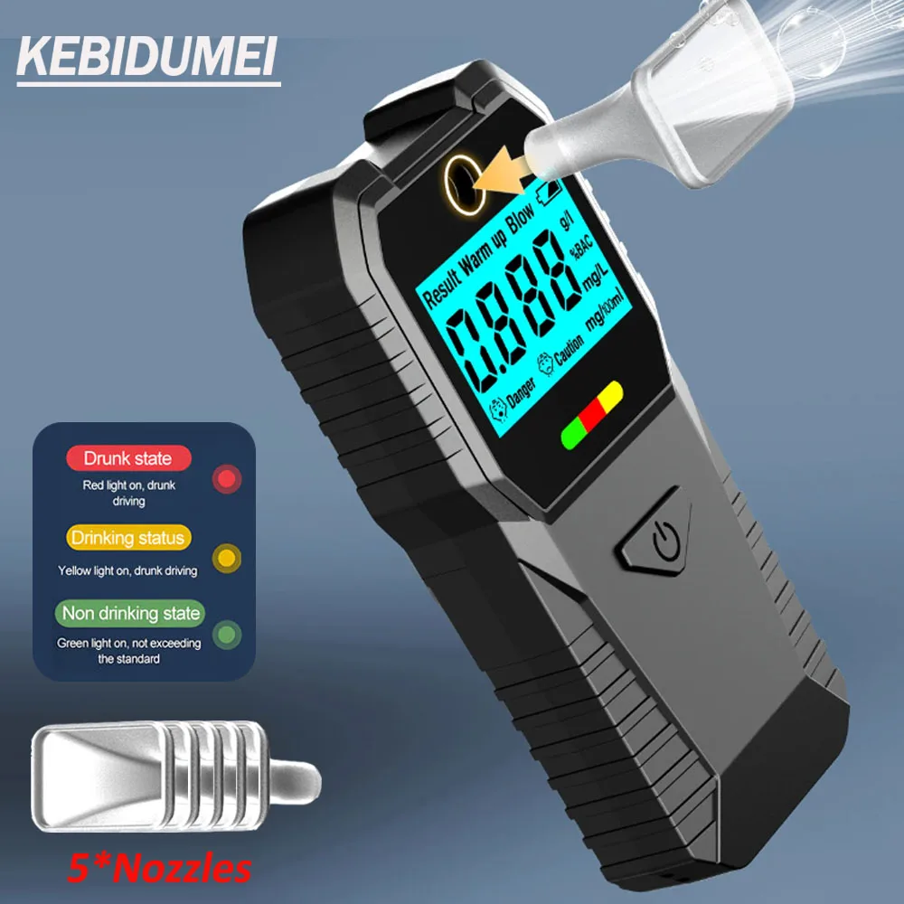 

Цифровой ЖК-алкотестер, тестер точности, персональный тестер алкоголя с 3-цветной подсветкой для домашнего использования, анализатор вождения в виде пьяного вождения