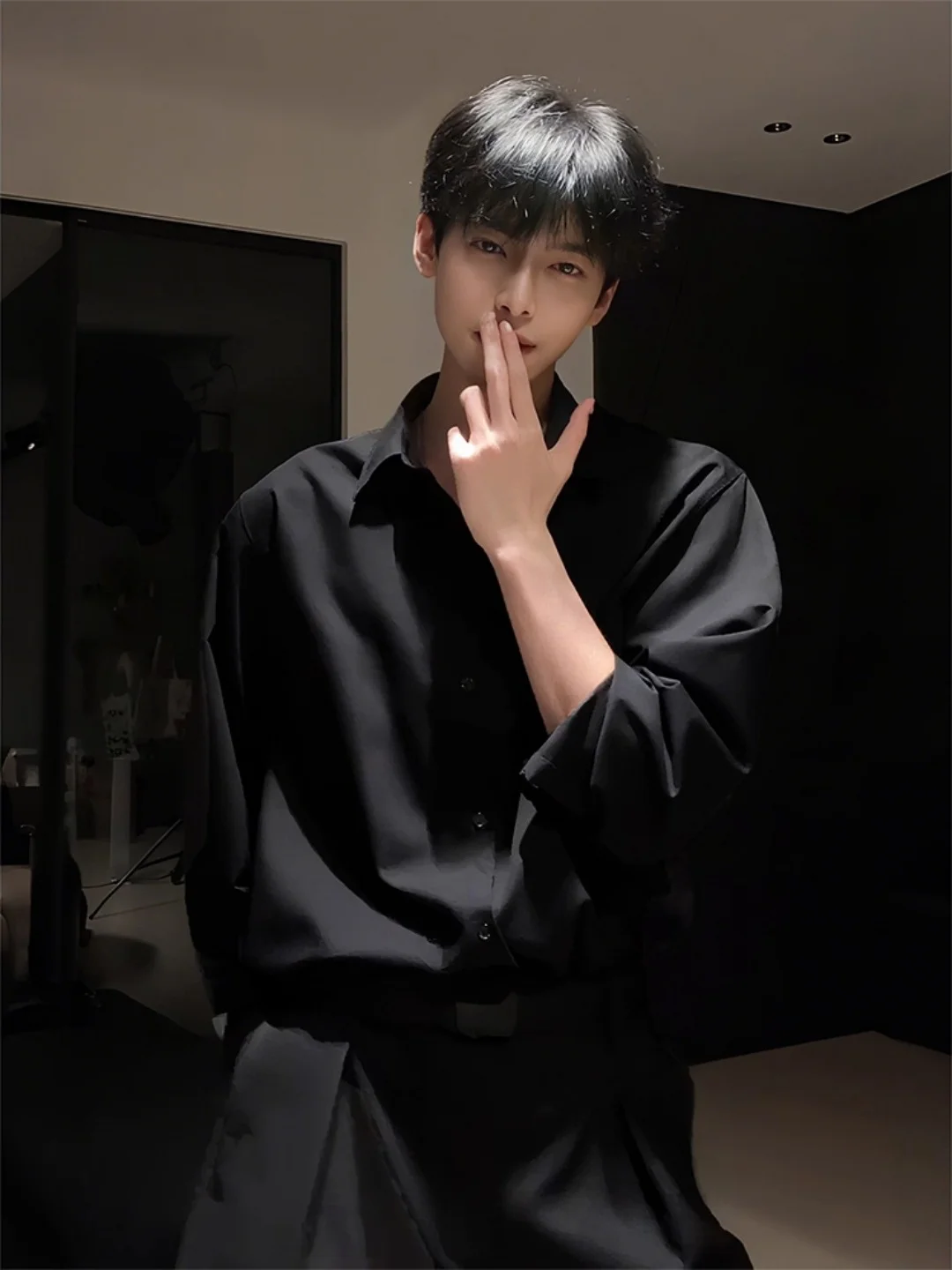 

Neapolitan Bla Long Sve irt Men's Busin Formal Inner Wear Casual Outerwear Polyester Fiber Anti-Wrinkle Breathable