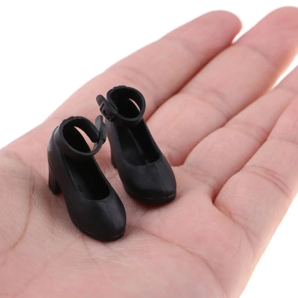 Stylish Black High Heel Shoes for 1/6 Dolls Plastic Dress Up Accessories Girl Doll Shoes