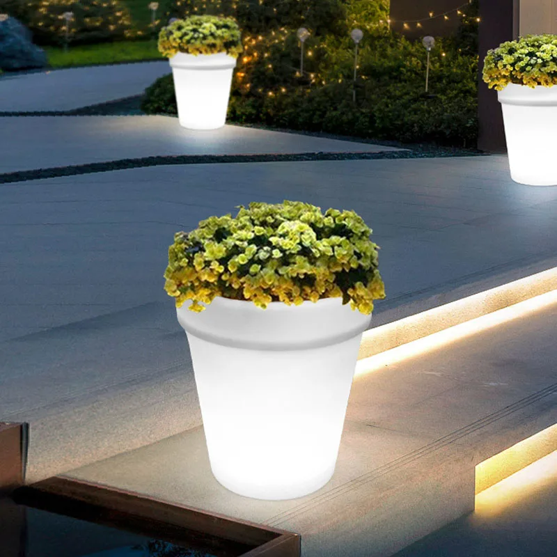 Solar Charging Luminous Decorative LED Flower Pots 60*65cm Colorful Wedding Event Shopping Mall Hotel Lobby Villa Decor Lights