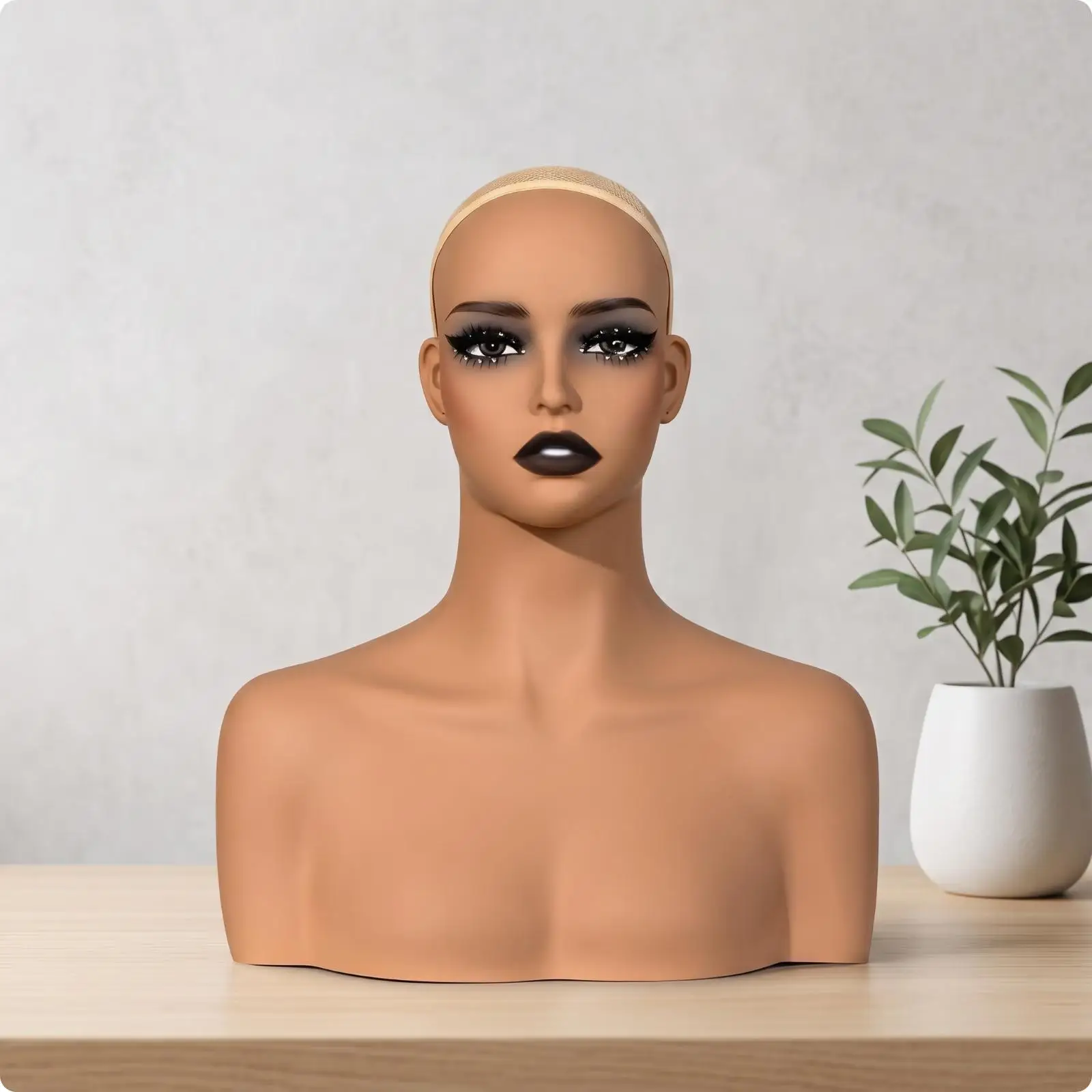 PVC Display Mannequin Head with Shoulders for Wig Hat Jewelry Showcase Female Bust Form Stand
