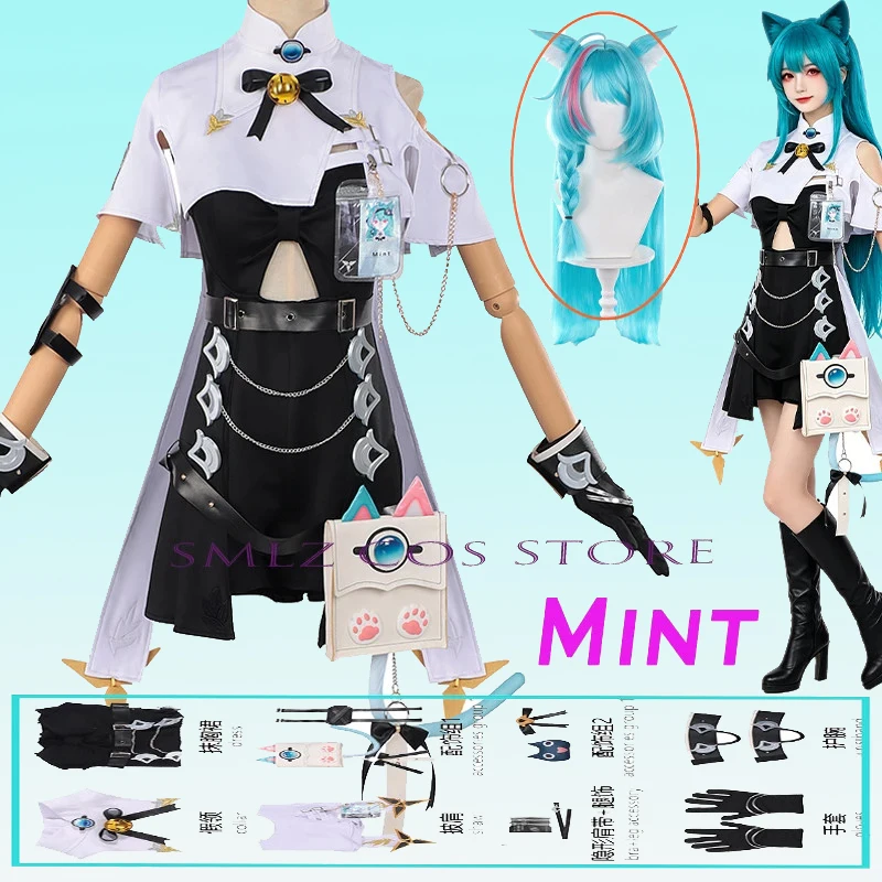 

Game Everness Costume NTE Mint Cosplay Woman Mint Dress Coat Prop Wig Set Halloween Party Play Outfit for Women Skirt