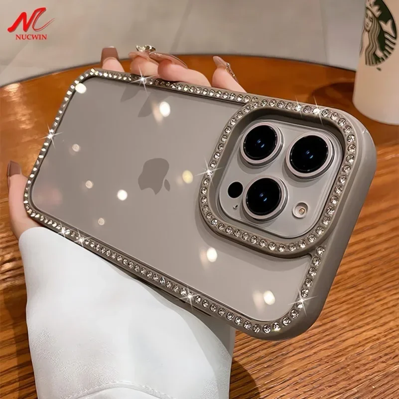 iPhone 16 Pro Max 용 고급 글리터 다이아몬드 범퍼 케이스 iPhone 13 14 15 Pro Max 16Pro 용 투명 아크릴 TPU 갑옷 커버