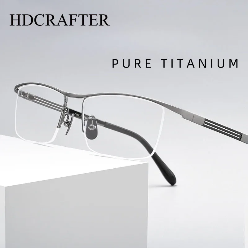 

HDCRAFTER Ultra Light Glasses Frame Comfortable Pure Titanium Half Frames Eyewear Prescription Eyeglasses Men gafas graduadas