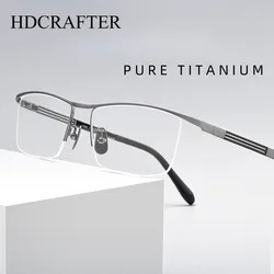 HDCRAFTER Ultra Light Glasses Frame Comfortable Pure Titanium Half Frames Eyewear Prescription Eyeglasses Men gafas graduadas