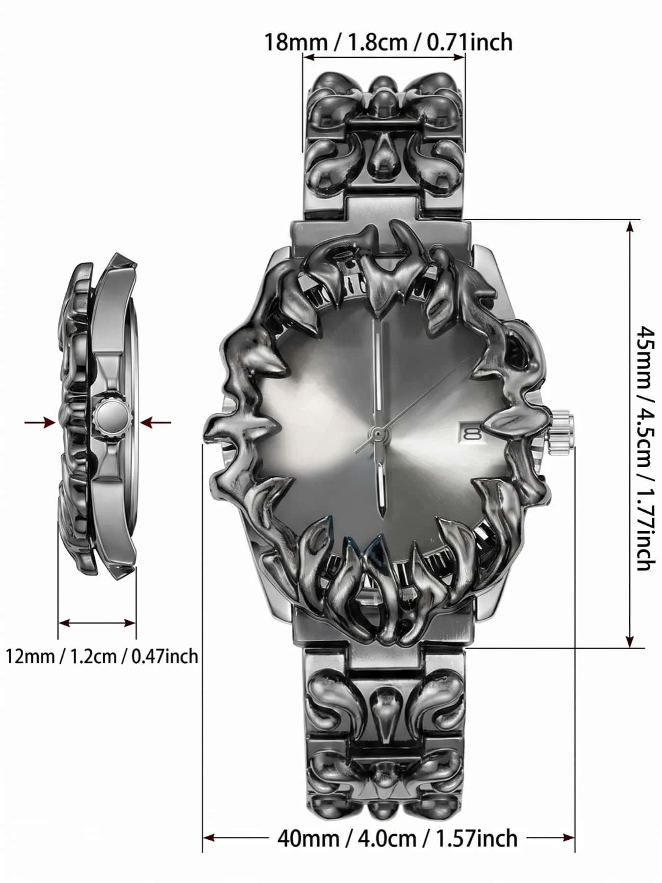 AOCASDIY Men's Unique Art Quartz Watch, Thorn Carving Special bezel Date Window Punk Retro Personalized Men's Birthday Gift