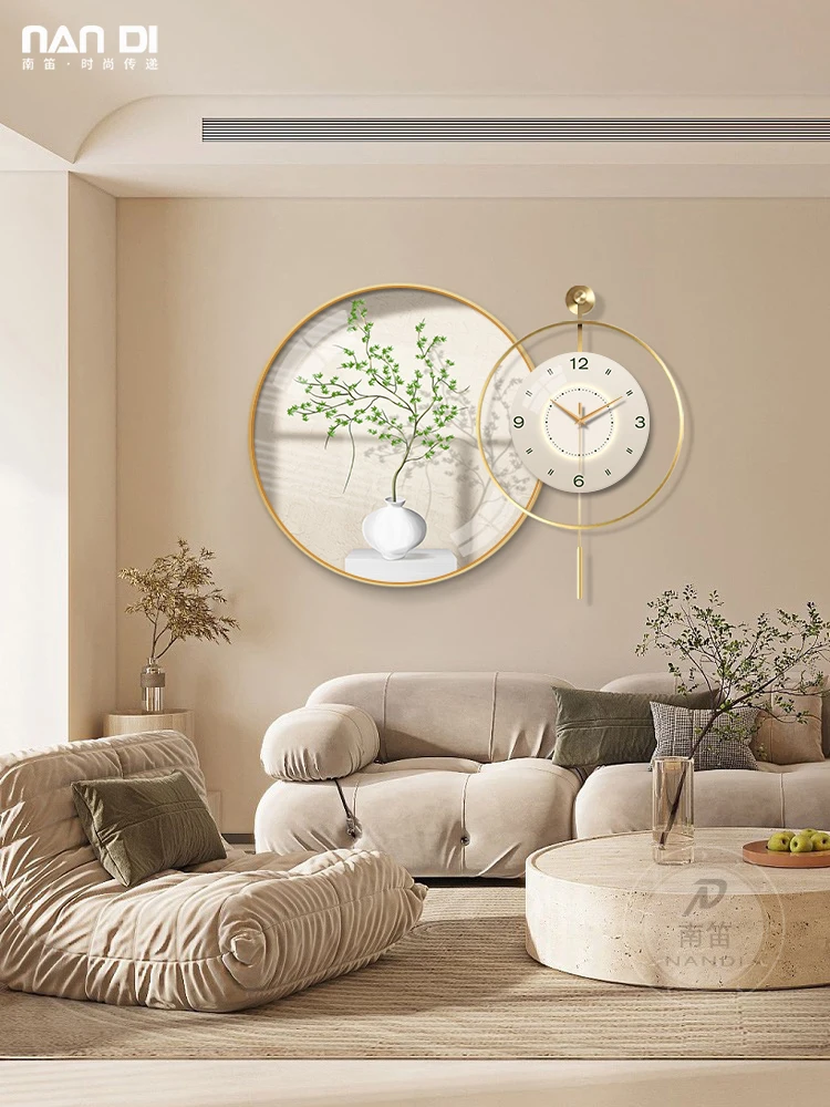 Creative Green plant dining room decorative painting clock wall clock living room background wall hanging painting clock