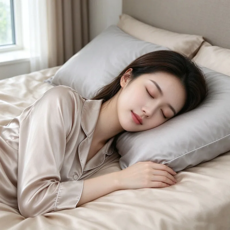 19 Momme Mulberry Silk Pillowcase Envelope Style Front Silk Back Polyester Hair Skin Beauty Sleep 48x74cm Standard Size Gift Box
