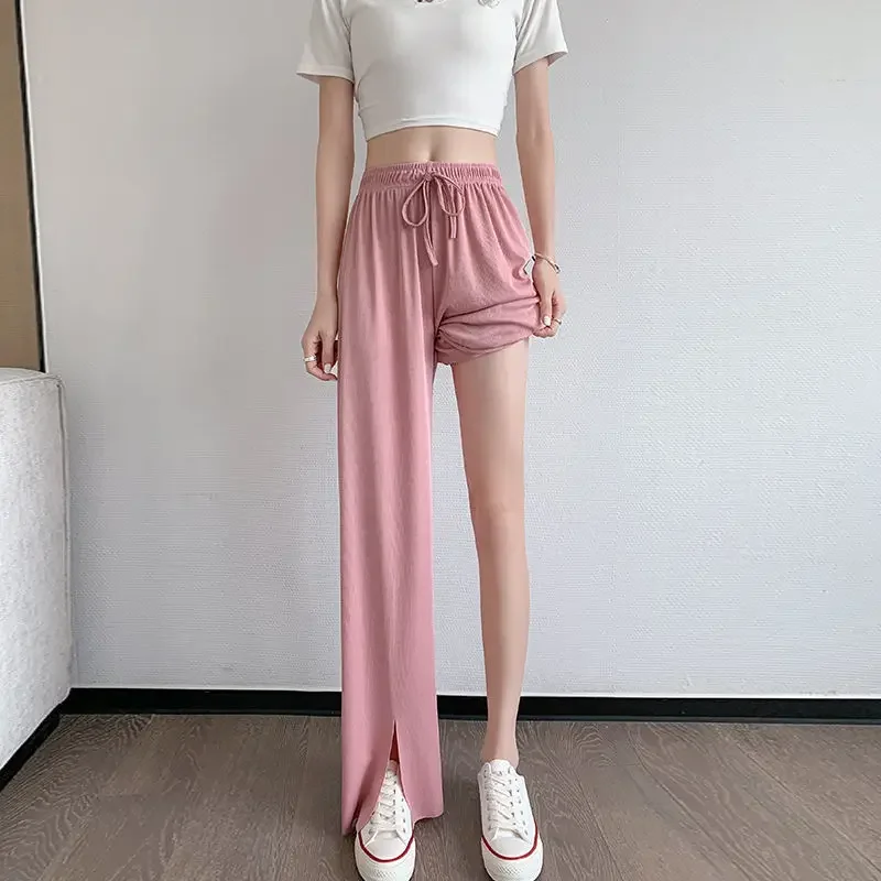 Pants Women Summer Leisure Ladies Soft Chic  High Waist Popular Ulzzang College Solid New All Match Wide Leg Basic Trendy