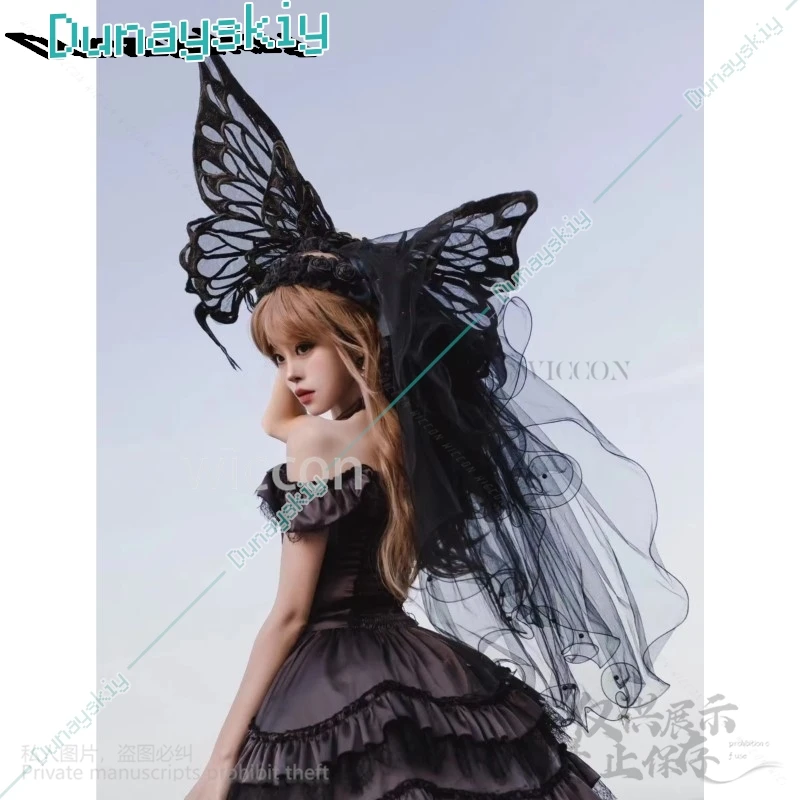 Handmade Lace Embroidery Butterfly Wings Shooting Props Lolita Black White Diffuse Exhibition Cosplay Party Back Decoration