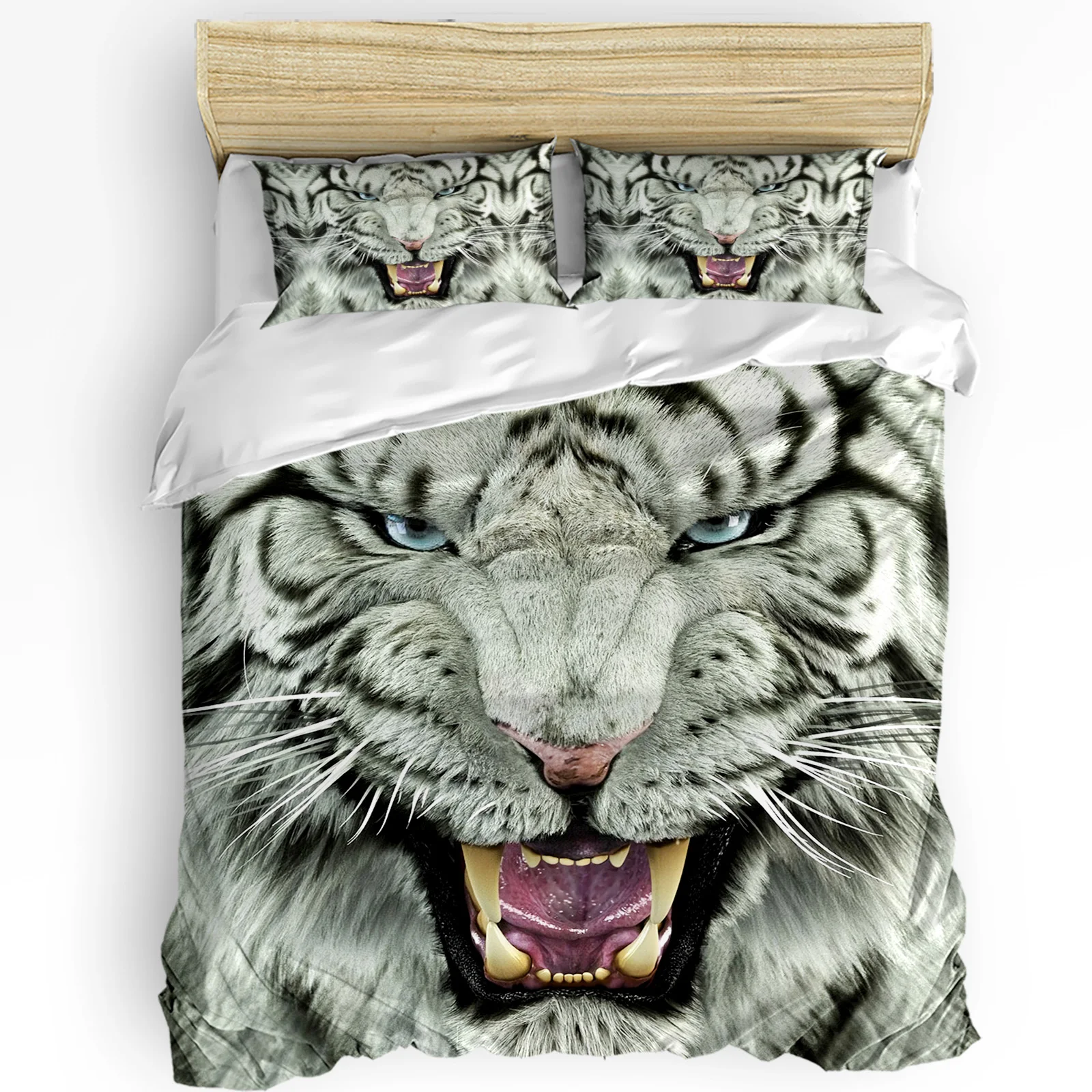 Animal White Tiger Face 3pcs Duvet Cover Set Pillow Case Bedroom Single Double Bed Comforter Bedding Set Quilt Cover