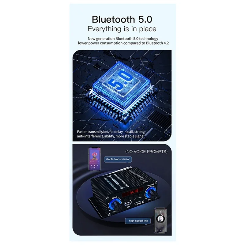 New Digital Bluetooth Amplifier 12V Home Car 2 Channel HIFI Sound Speaker FM Receiver Audio Amplificador Clase-AB AMP