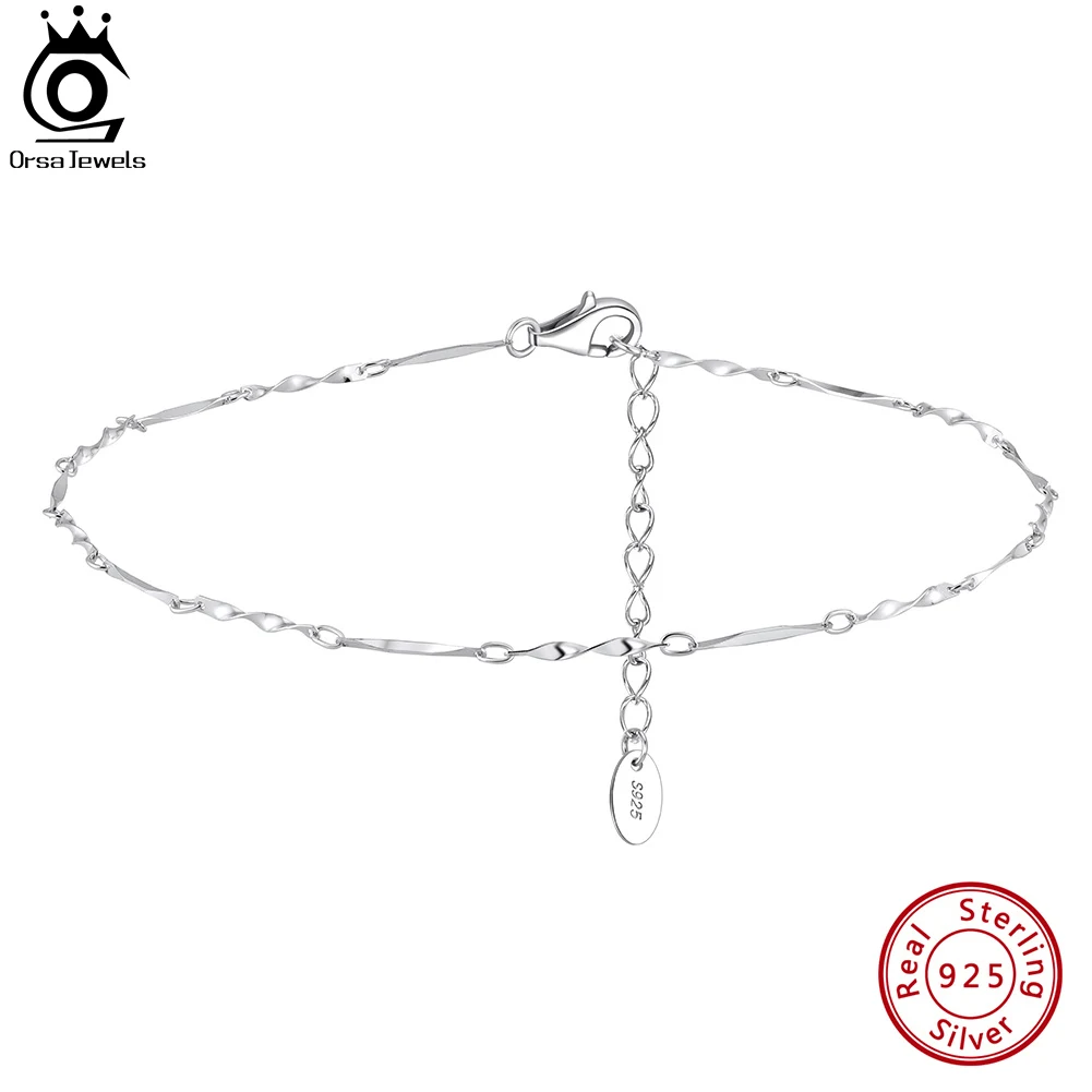 ORSA JEWELS New Fashion Simple Twisted Weave Anklets 925 Sterling Silver Female Sexy Beach Foot Chain Bracelet Jewelry Gift SA79