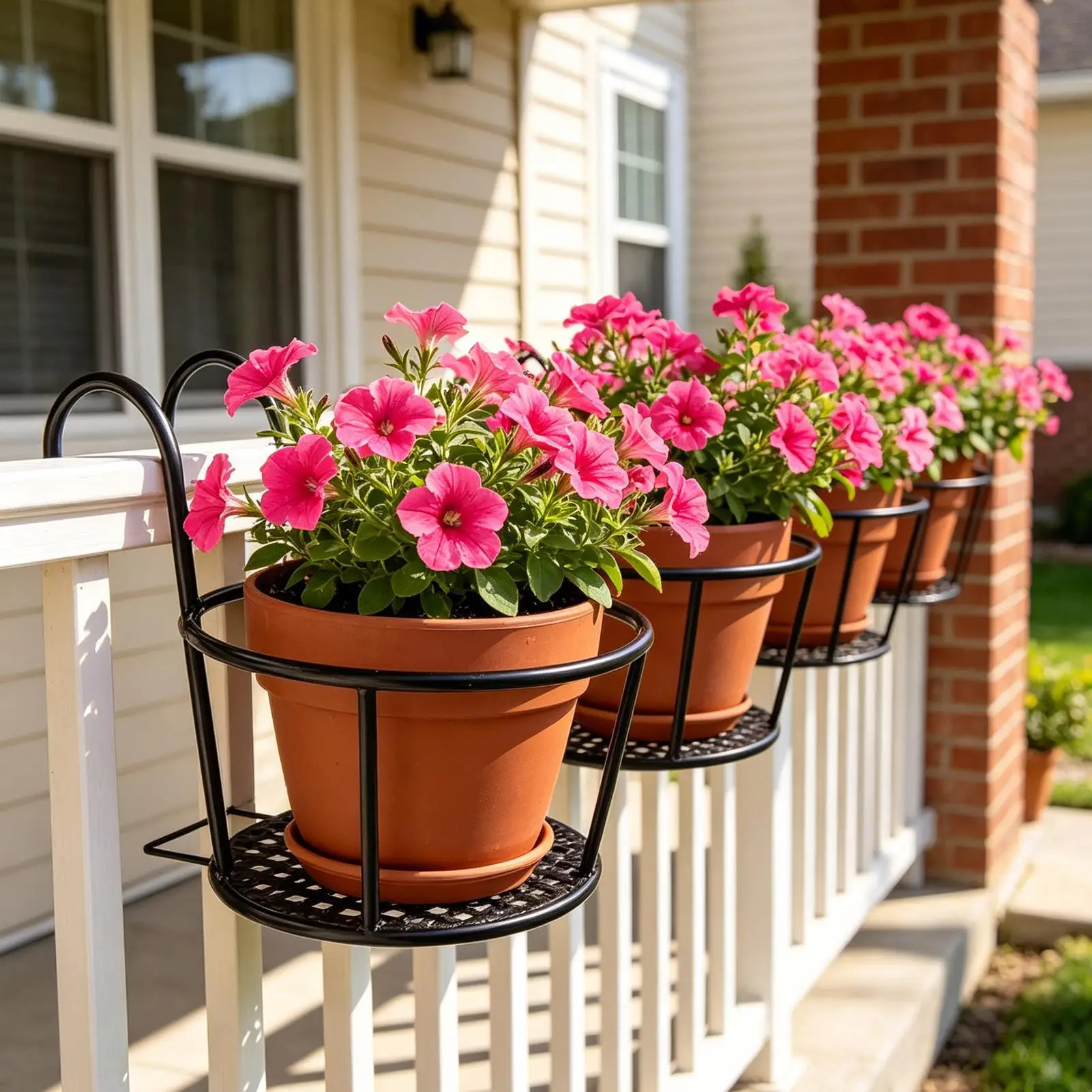 

Deck Railing Plant Hanger Iron Weather-Resistant Thickened Metal Balcony Planter Stand for Indoor Outdoor Windowsill Deck Garden