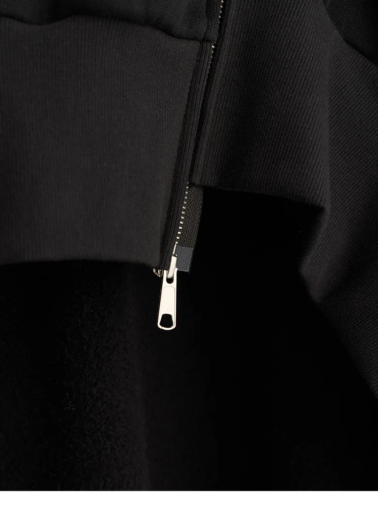 Irregular Sweatshirt~ Black Hooded Sweatshirt Women's Jacket, All-Cotton, Loose Fit, Casual, Slimming, New Autumn Style