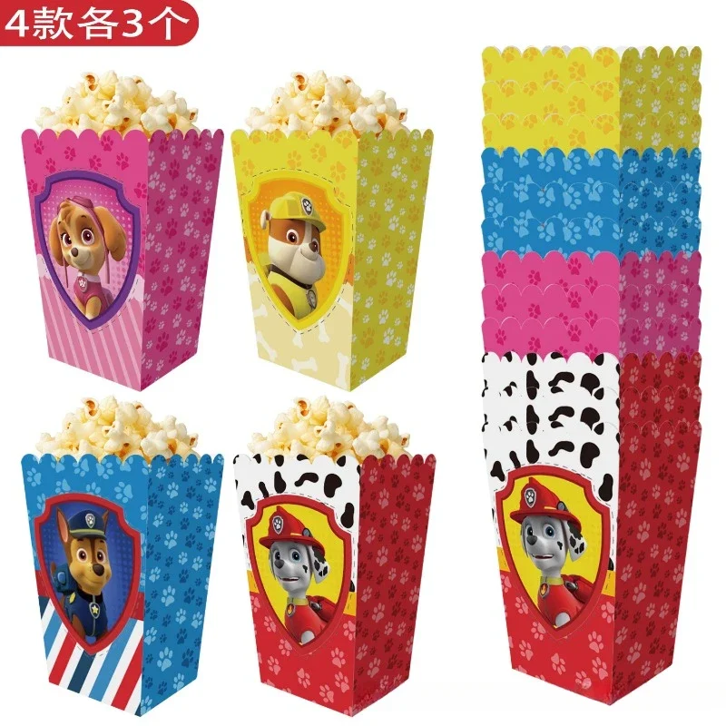 12PCS PAW Patrol Chase Paper Candy Cartons Popcorn Box Party Supplies Pure Popcorn Boxes Snacks Food Tub Kids Festival Supplies
