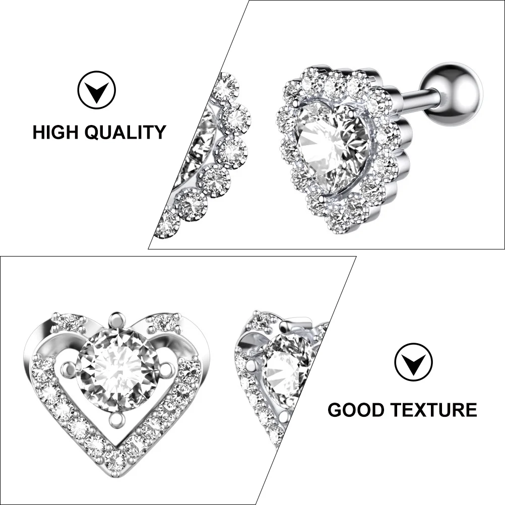 

3 Pairs Ear Stud Earrings Exquisite Piercing Decors Trendy Chic Accessories Decorative Jewelries Zircon Stainless Steel