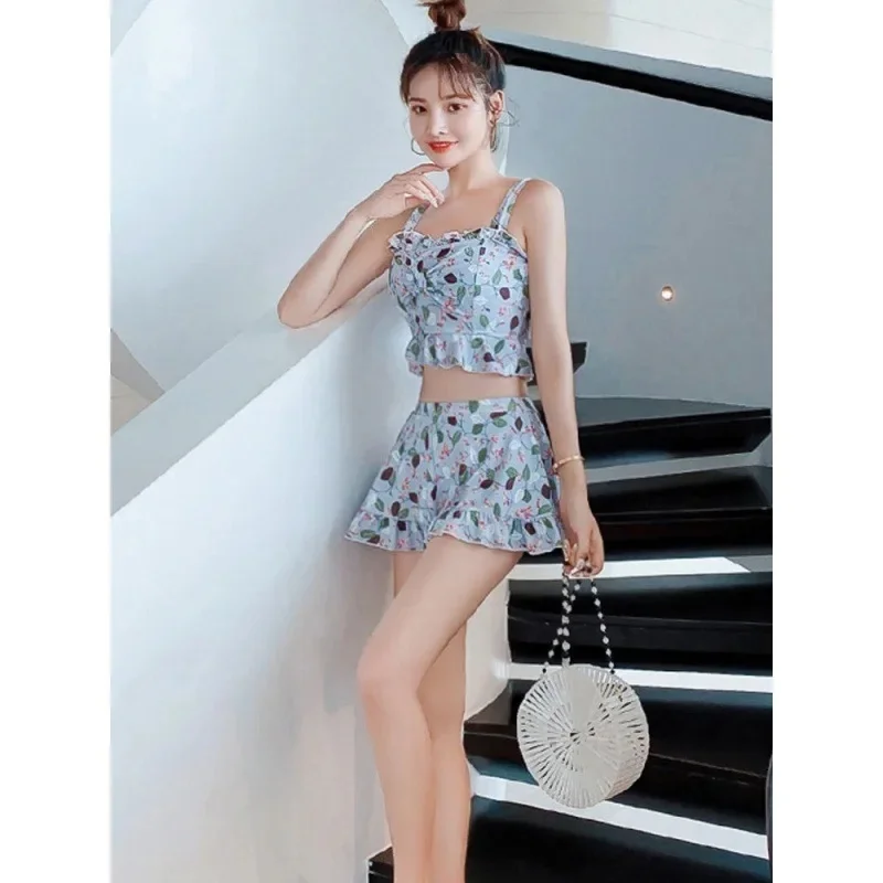 

Women Padded Korean Style 2 Piece Swimwear Swimwear Flower Print Swimsuit Bathing Suit Sexy Lady Monokini Beachwear 2023 New