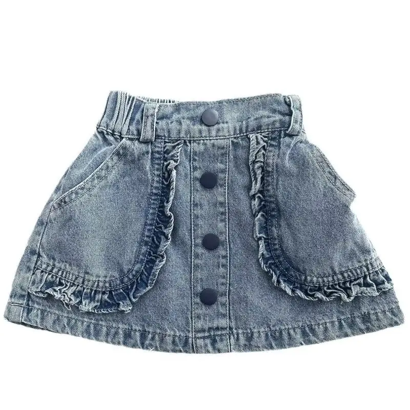 Baby Girl Casual Jean Pleated Skirts Summer Infant Toddler Child Denim Skirt  Spring Baby Clothes 2023 New2 4 6 7 T