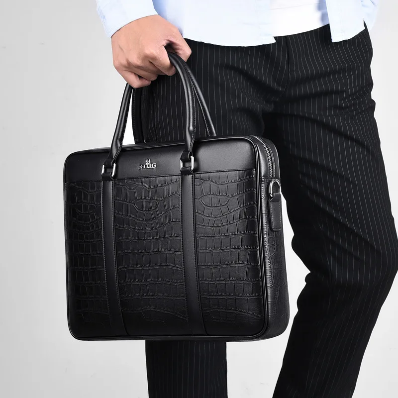 Men's Bag Fashion Business Briefcase For Men Crocodile Pattern Leather Handbag For 14inch Laptop Casual Shoulder Bags