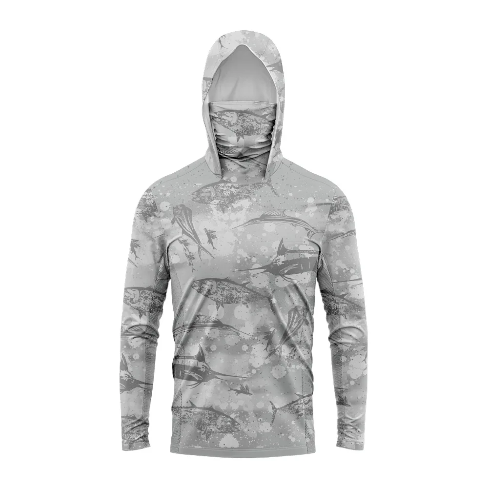 Sunscreen suit with hood and face mask long sleeved ice silk quick drying sea fishing protective suit