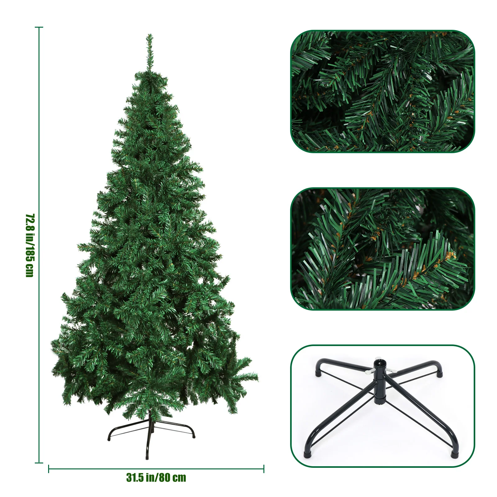 6FT Artificial Christmas  Tree, Artificial Christmas Tree with with Metal Stand, 700 PVC Branch for Indoor Outdoor Xmas Decor