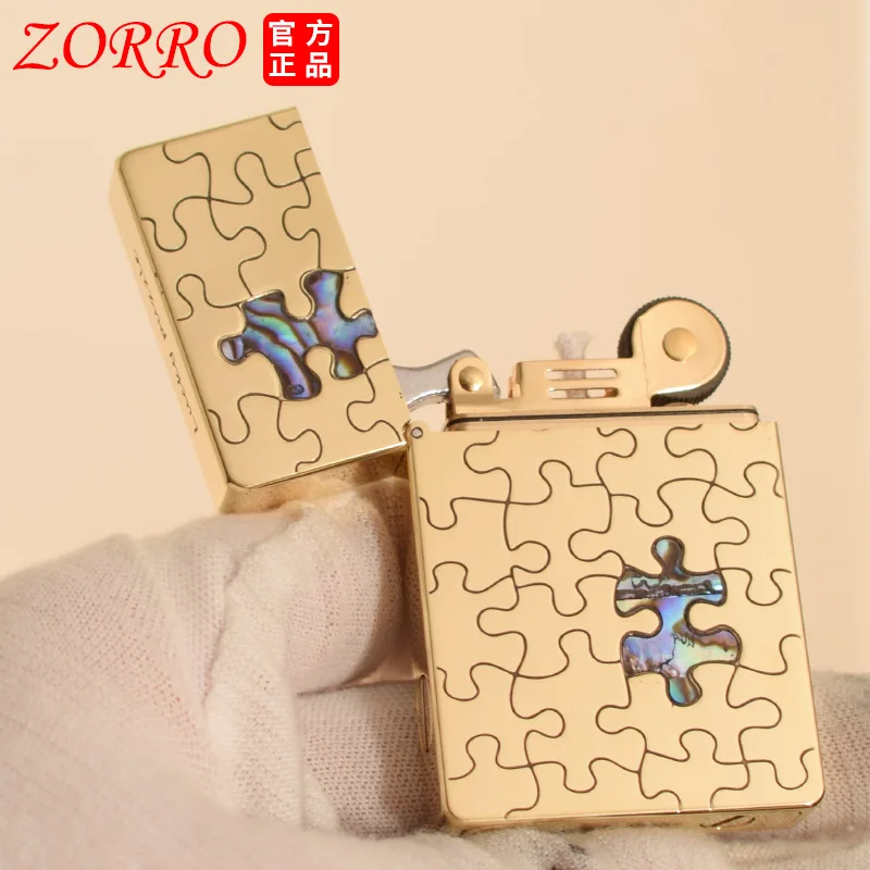 ZORRO Pure Copper Ultra Thin Kerosene Lighter Personalized Double Sided Engraving Grinding Wheel Ignition Limited Edition Gadget