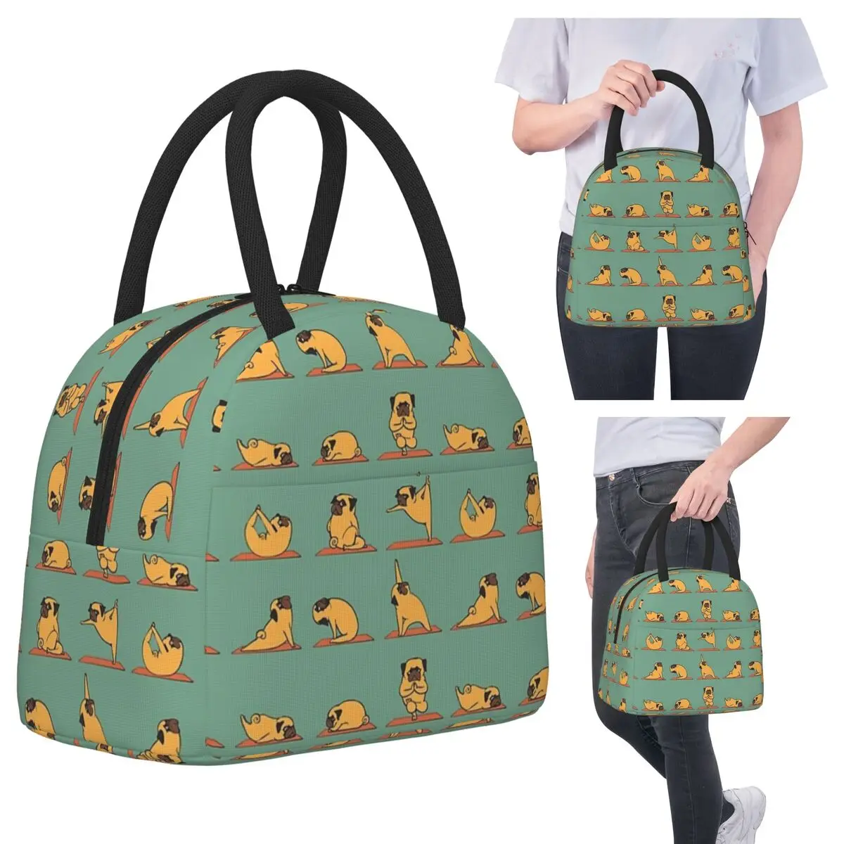 

Pug Yoga Insulated Lunch Bag for Women Office Cooler Thermal Food Box Tote Portable Lunch Boxes Container