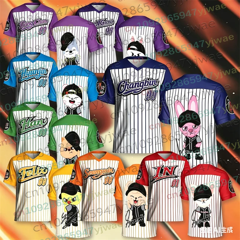 

Summer Kpop Stay Album Fans TShirt Felix Hyunjin Unisex Cartoon Jersey Streetwear Oversize Short Sleeve Cosplay Clothing T-Shirt