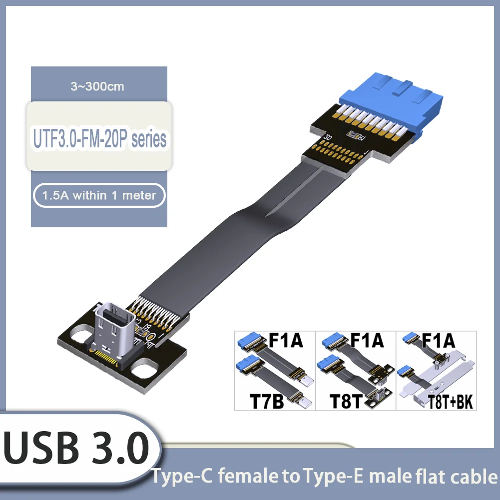 Internal 19Pin Type-E Male Flat Extension Cable USB 3.0 Type-C Female Socket for ITX/ATX Motherboard A4 Case with PCI Baffle