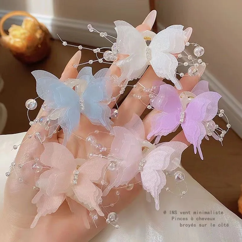 Organza-Schmetterlings-Haarspangen für Frauen, glitzernde Perlen-Haarklammern, Haarschmuck für Abschlussball, Hochzeit, Alltag, Mädchen-Haaraccessoires – Detail 9