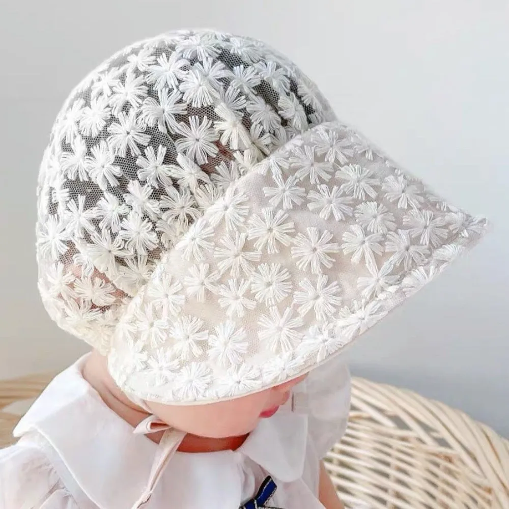 

Sweet Lace Flower Baby Sun Hat Soft Large Brim Infant Bonnet Cap Photography Prop Breathable Toddler Princess Cap