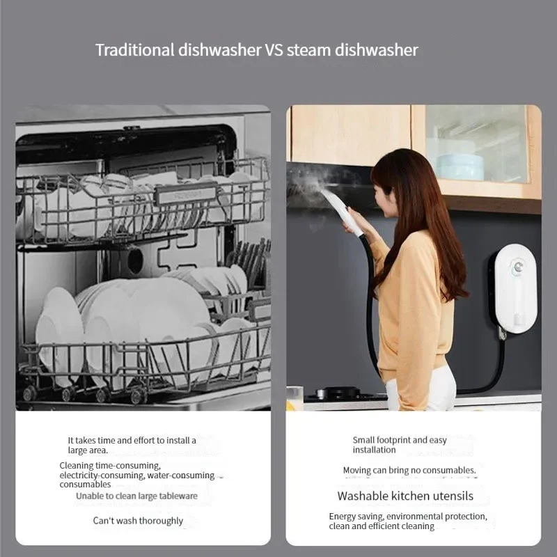 Steam dishwasher Efficient dishwashing Electric portable installation Disinfection High temperature cleaner Sterilization