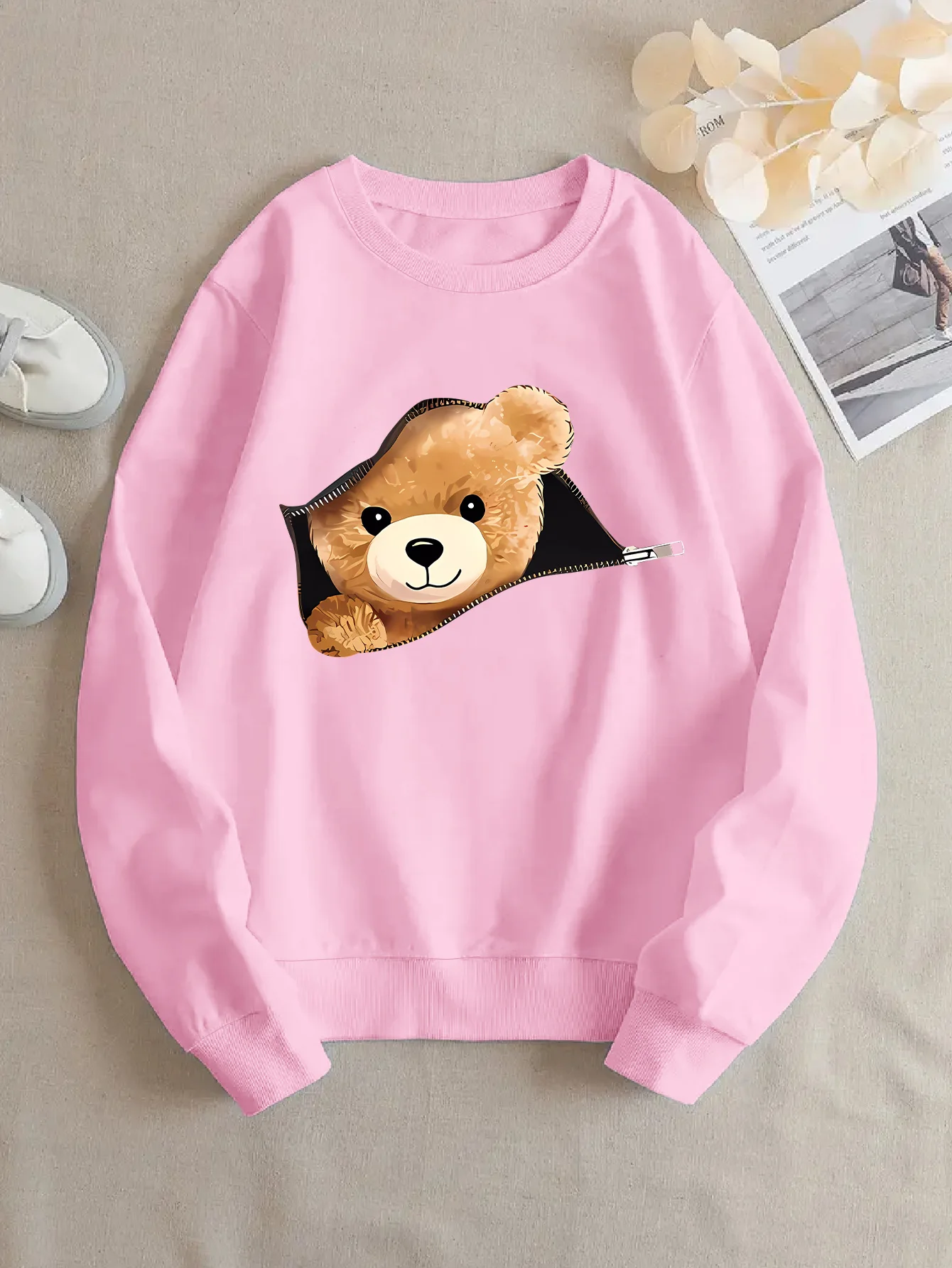 24 New Unisex Bear Print Sweatshirt Sweatshirt Sweatshirt Fleece Women's Sweatshirt Women's Y2k Women's Wear Needle