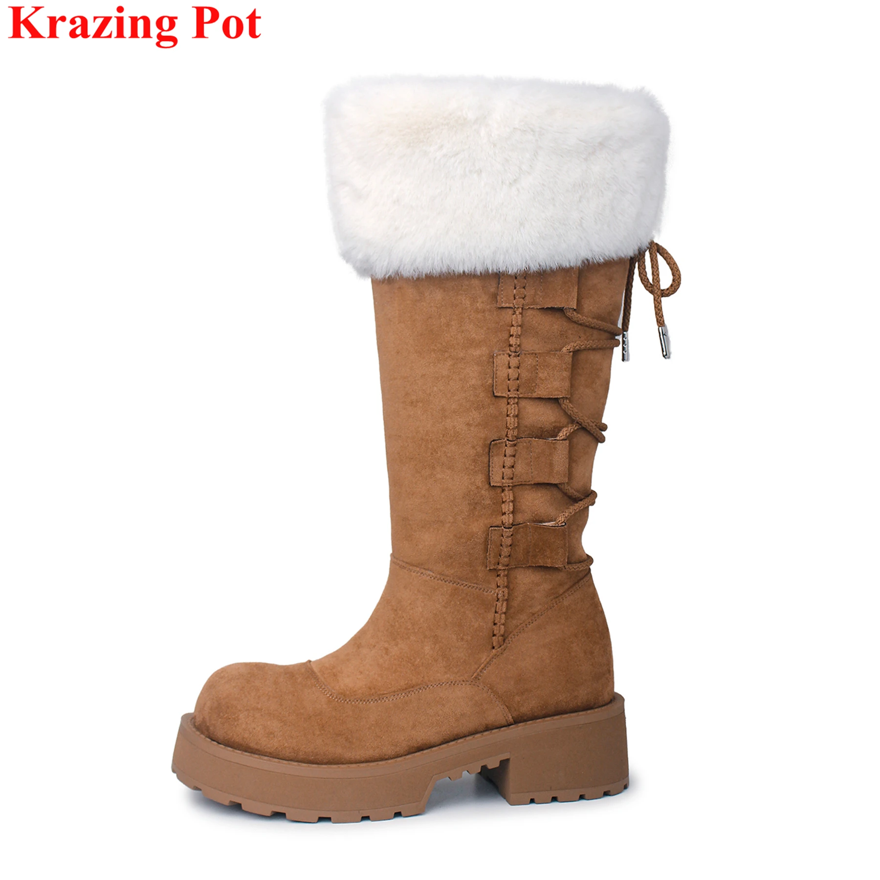2026 Cold-resistant Cross-tied High Heels Western Snow Boots Warm Winter Shoes Platform Dating Casual Retro Women Mid-calf Boots