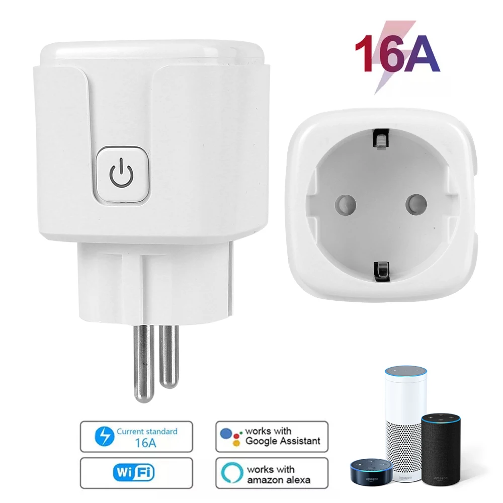 Cargador de pared inteligente con WiFi para el hogar, enchufe de pared de 16A con enchufe europeo/estadounidense/BR, funciona con Alexa, asistente de Google Home, Tuya Life APP