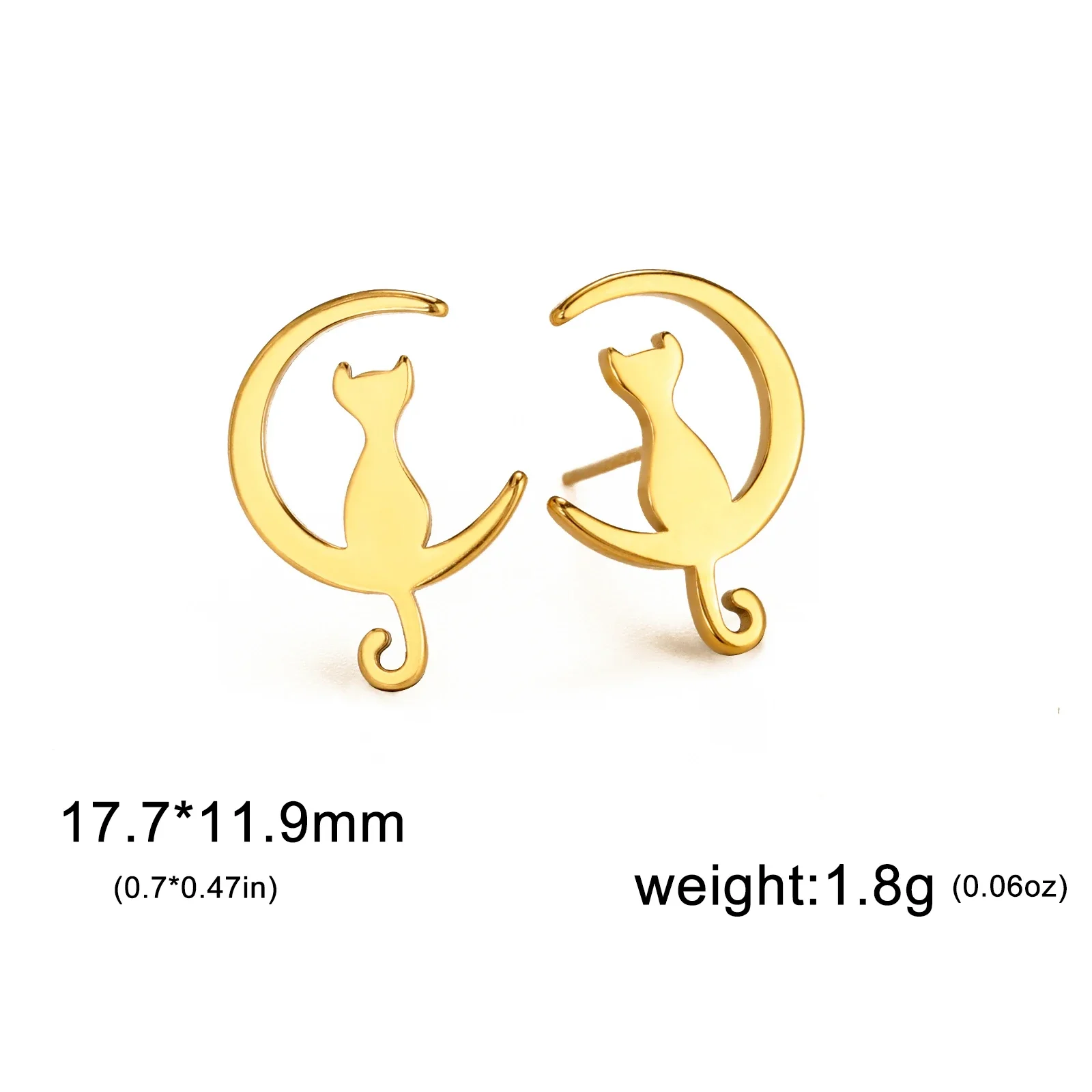 Skyrim Stainless Steel Moon Cat Stud Earring Simple Korean Style Ear Jewelry for Women Girls 2024 Trendy Wedding Gift Wholesale