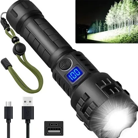 

TYPE-C telescopic zoom electric display flashlight outdoor emergency lighting P70 strong light handheld portable patrol light