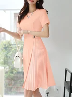 ZANZEA 2025 Vestidos plisados elegantes para mujer, vestido OL de trabajo de verano, vestido veraniego de fiesta de manga corta con estilo, Vestidos informales de retazos