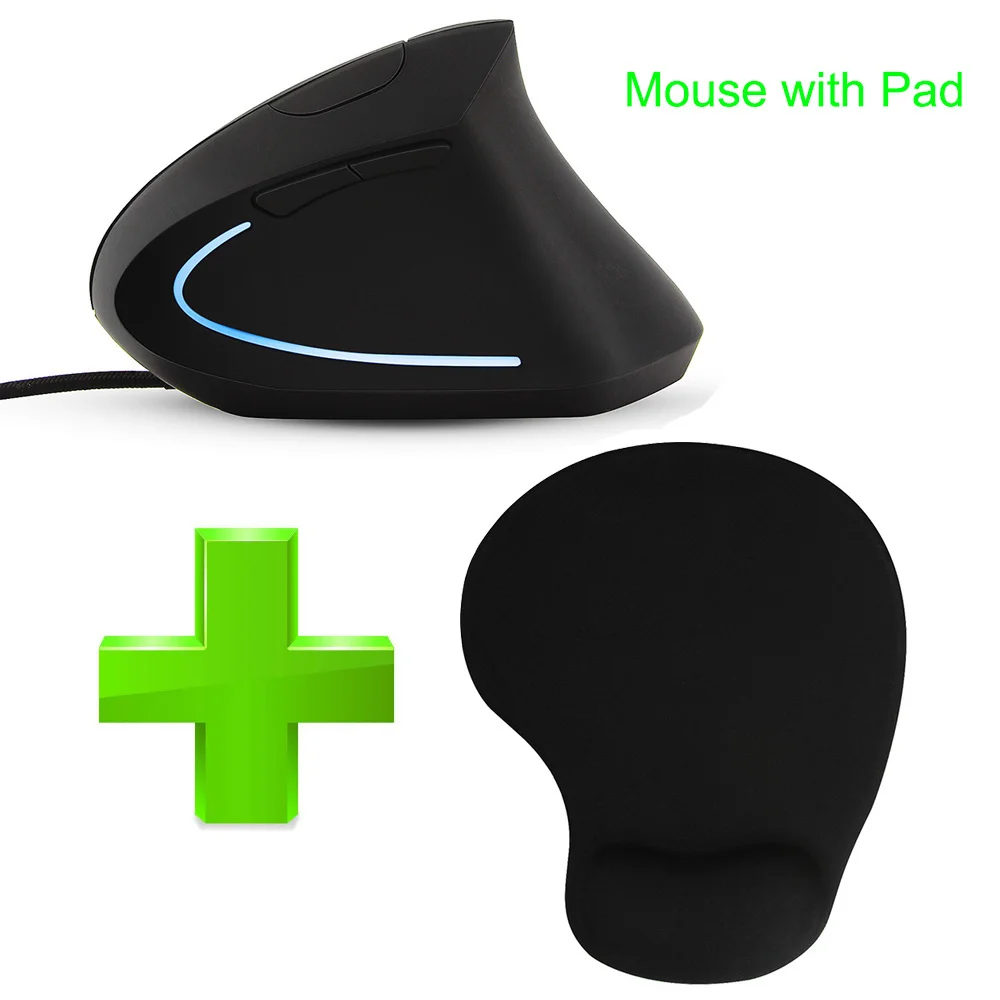 Vertical ​Ergonomic Mouse USB Wired Mouse 3200DPI LED Optical Computer Mause 5D Office Mice Wrist Healthy With Mousepad For PC