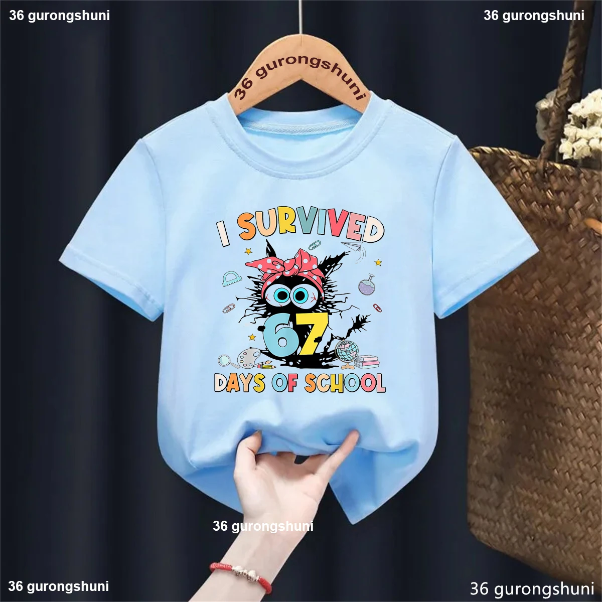 

Black Cat Kawaii Kids Clothes I Survived 67 Days Of School 67 Meme Printed T Shirt Girls White/Black/Pink/Red/Blue T-Shirt Tops