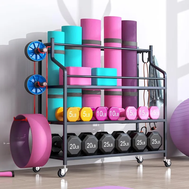 

FREE SHIP. Mat Storage Rack Cart Multifunctional large Capacity Dumbbell Stable Steel Rolling Storage rack for Large Rolling