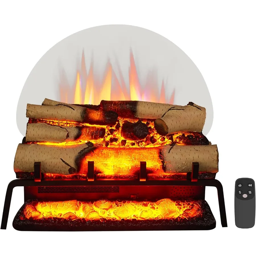 

23 Free Standing Electric Fireplace with White Birch Log Set for Living Room or Bedroom 750W 1500W Heating Power Realistic Crac