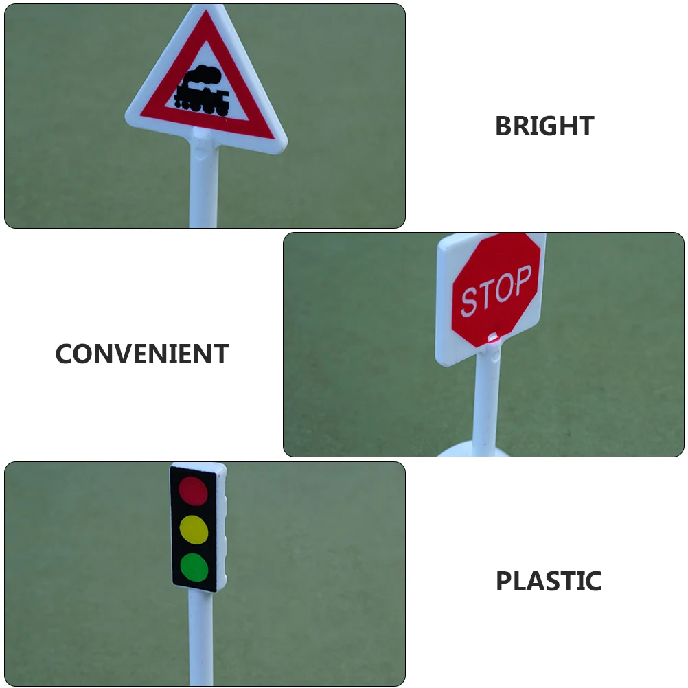 

8Pcs Kids Traffic Signs Bright Color Miniature Simulation Road Signs for Learning Driving Habits and Home Supply