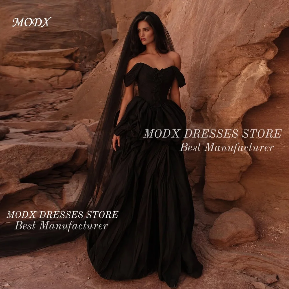 MODX Elegantes, herzförmiges Hochzeitskleid aus schwarzem Taft, abnehmbarer Rock, Brautkleid, maßgeschneidert, Vestidos Novias Boda, bodenlang